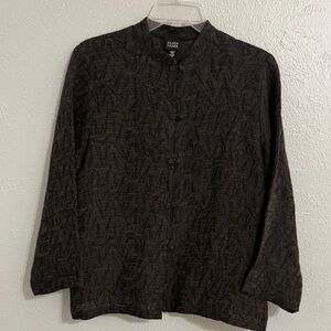 Eileen Fisher S 100% Natural Fiber 3/4 Sleeve Brown Jacket w/subtle Black Design
